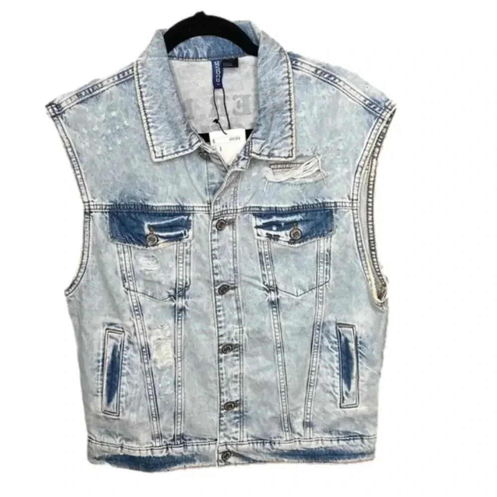 H&M Lover Not a Fighter Denim Distressed Oversized Vest NWT